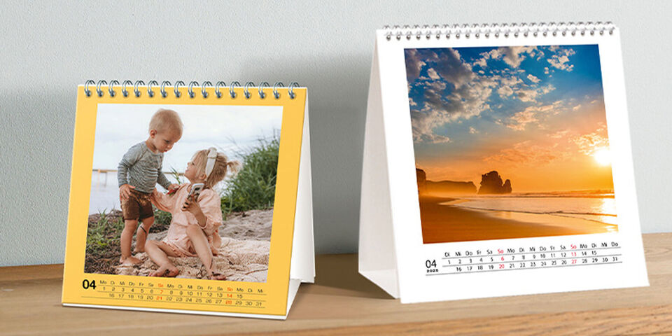 Personalised square desk calendar with images of kids jumping off pantoon